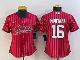 Women's San Francisco 49ers #16 Joe Montana Red Pinstripe With Patch Cool Base Stitched Baseball Jersey,baseball caps,new era cap wholesale,wholesale hats